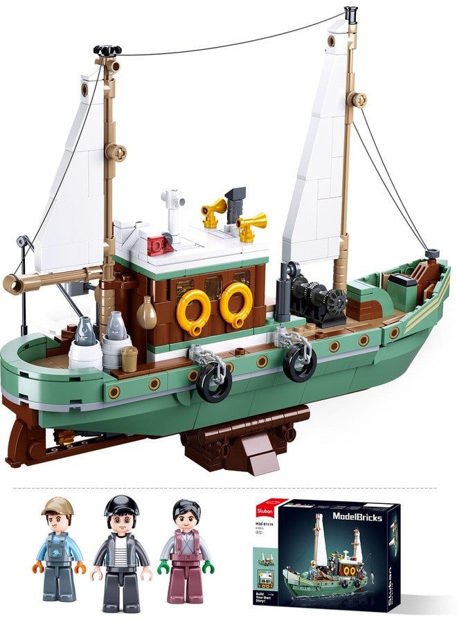 سلوبان مجموعة بناء قارب صيد المدينة مع 3 مجسمات صيادين صغيرة، ومجموعات بناء سفن مع صنارات صيد ودلاء، وألعاب هدايا عيد الميلاد للأطفال من سن 6 إلى 12 عامًا، متوافقة مع قارب ليغو، 610 قطعة - Image 1